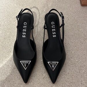 Guess Black Slingback Kitten Heels with Silver Accent
